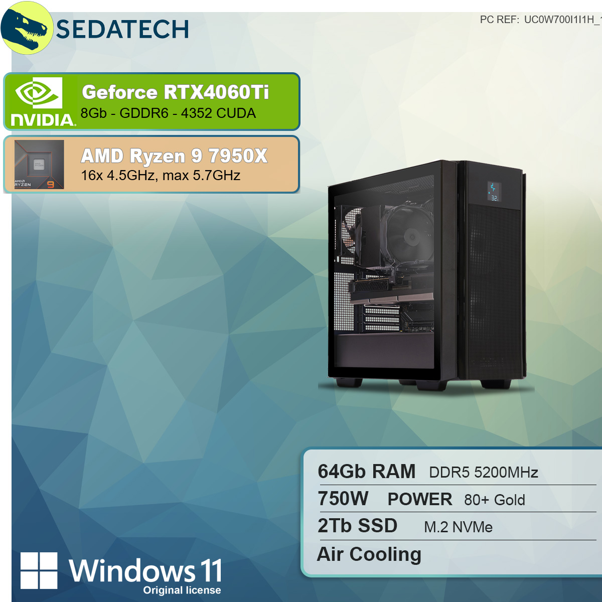 AMD 2000 Ti , Windows GB Ryzen™ Home SSD, PC-desktop Ryzen 11 64 RAM, mit SEDATECH GB 8 Prozessor, AMD mehrsprachig, 9 GeForce NVIDIA GB RTX™ 7950X, 9 4060