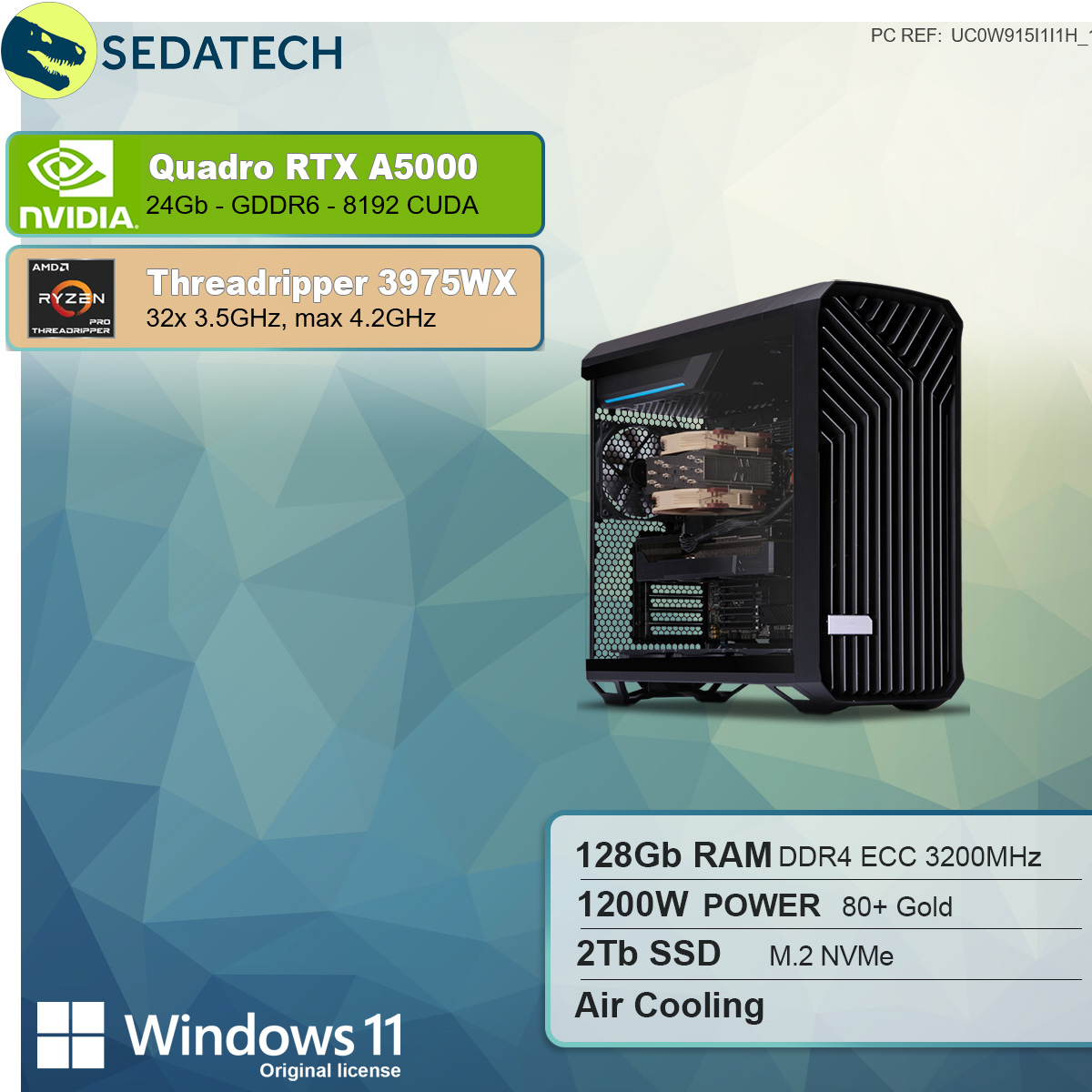Windows RTX™ RAM, A5000, mit 24 Pro Ryzen™ AMD 11 GeForce SEDATECH 2000 3975WX, 128 PC-desktop SSD, GB NVIDIA Prozessor, GB Threadripper GB Threadripper™ mehrsprachig, AMD