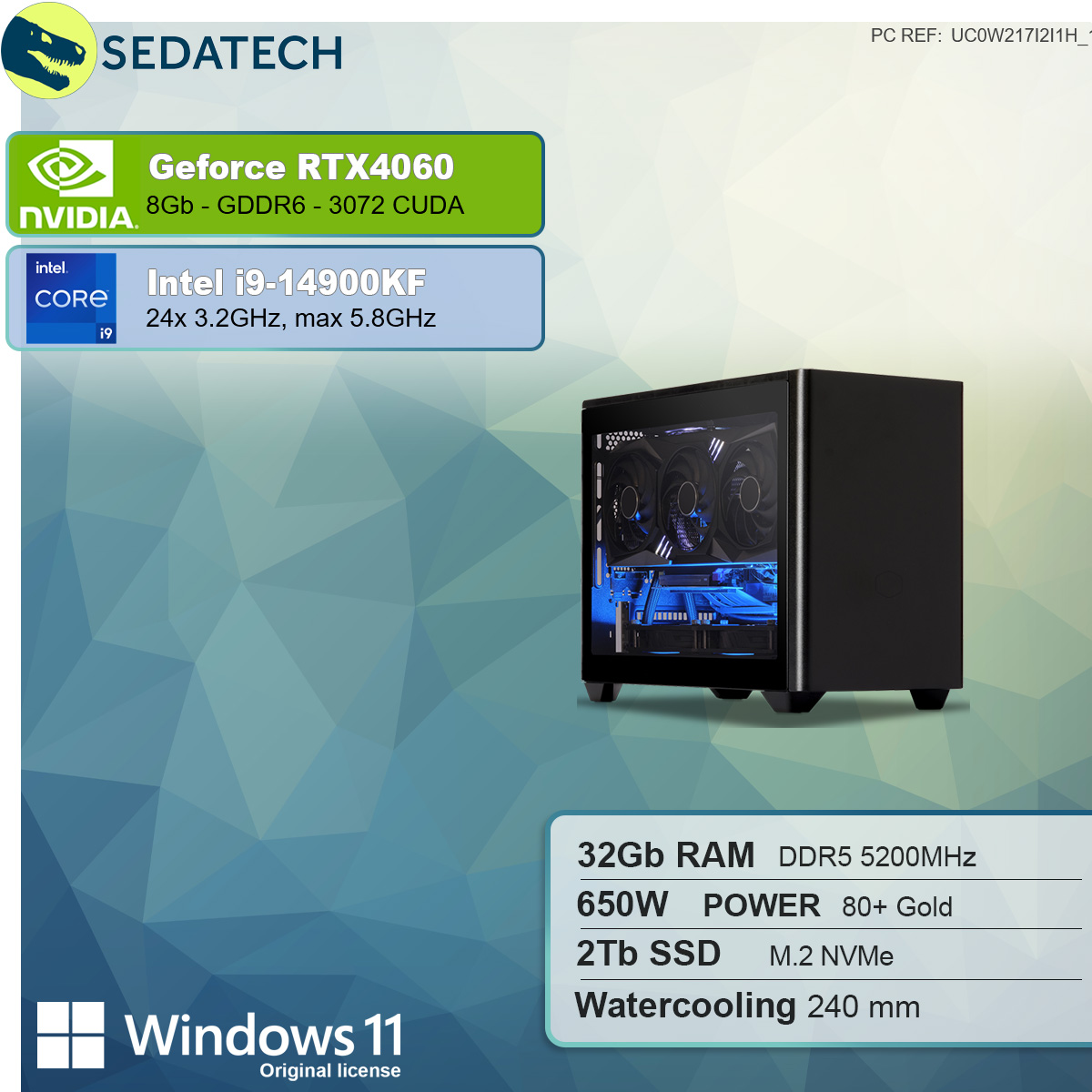 i9 PC-desktop 4060, Intel® 2000 GB SSD, Intel mit GB SEDATECH Home i9-14900KF GB mehrsprachig, GeForce 11 Wasserkühlung, RTX™ 8 Prozessor, NVIDIA mit RAM, Core™ 32 Windows
