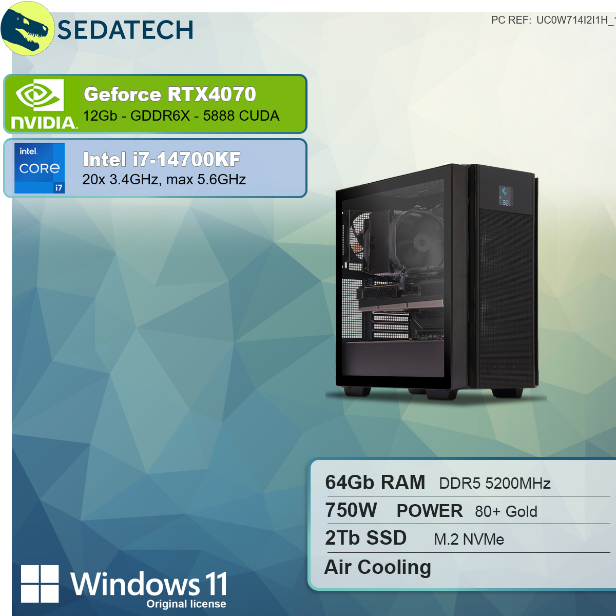 i7 GB Core™ 11 mit GB NVIDIA Home SEDATECH Windows 2000 4070, PC-desktop mehrsprachig, GB i7-14700KF, GeForce 12 Prozessor, 64 RTX™ SSD, Intel RAM, Intel®