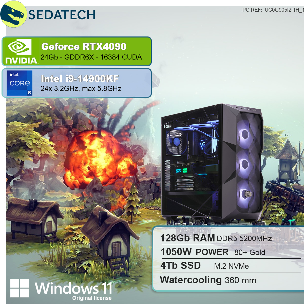 SEDATECH Intel i9-14900KF mit Wasserkühlung, PC GB 4090, NVIDIA Prozessor, RAM, GB Intel® Home 4000 mehrsprachig, i9 GeForce 24 RTX™ 128 SSD, Gaming Windows Core™ GB mit 11