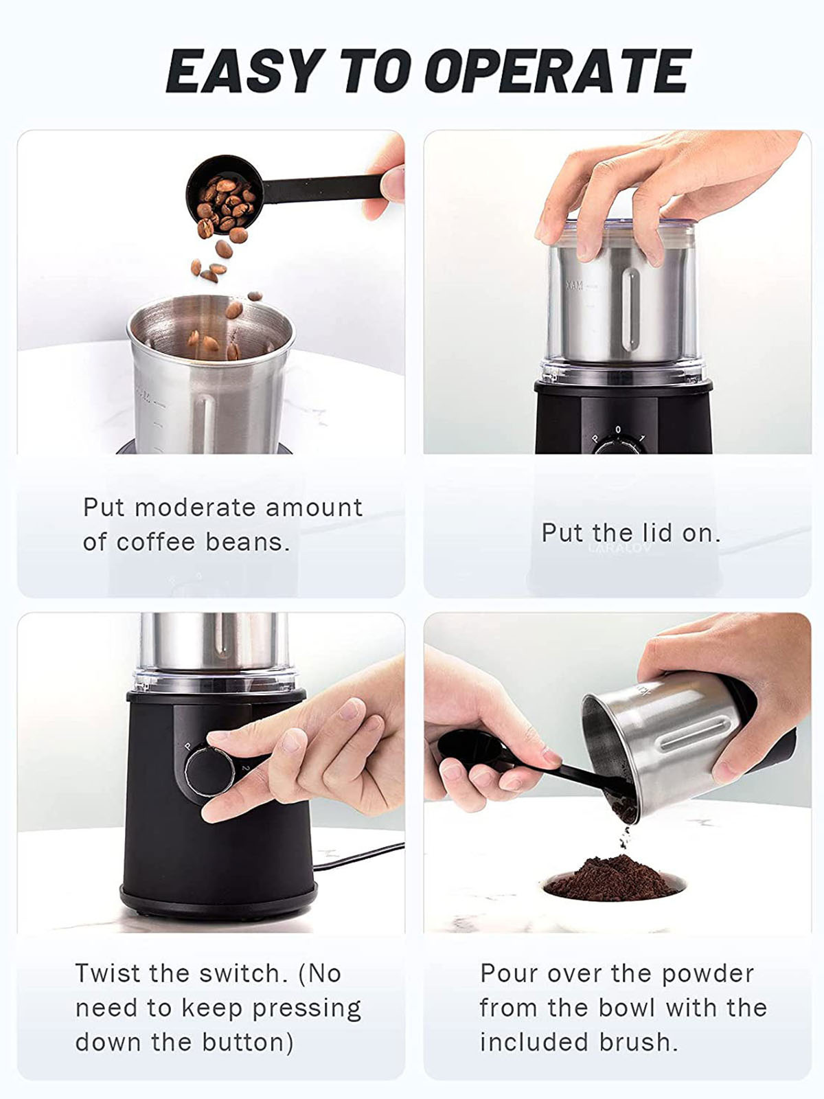 BRIGHTAKE nach Wünschen Elektrische Schleifer Kaffeemühle - Silber gemahlener Kaffee Ihren Frisch