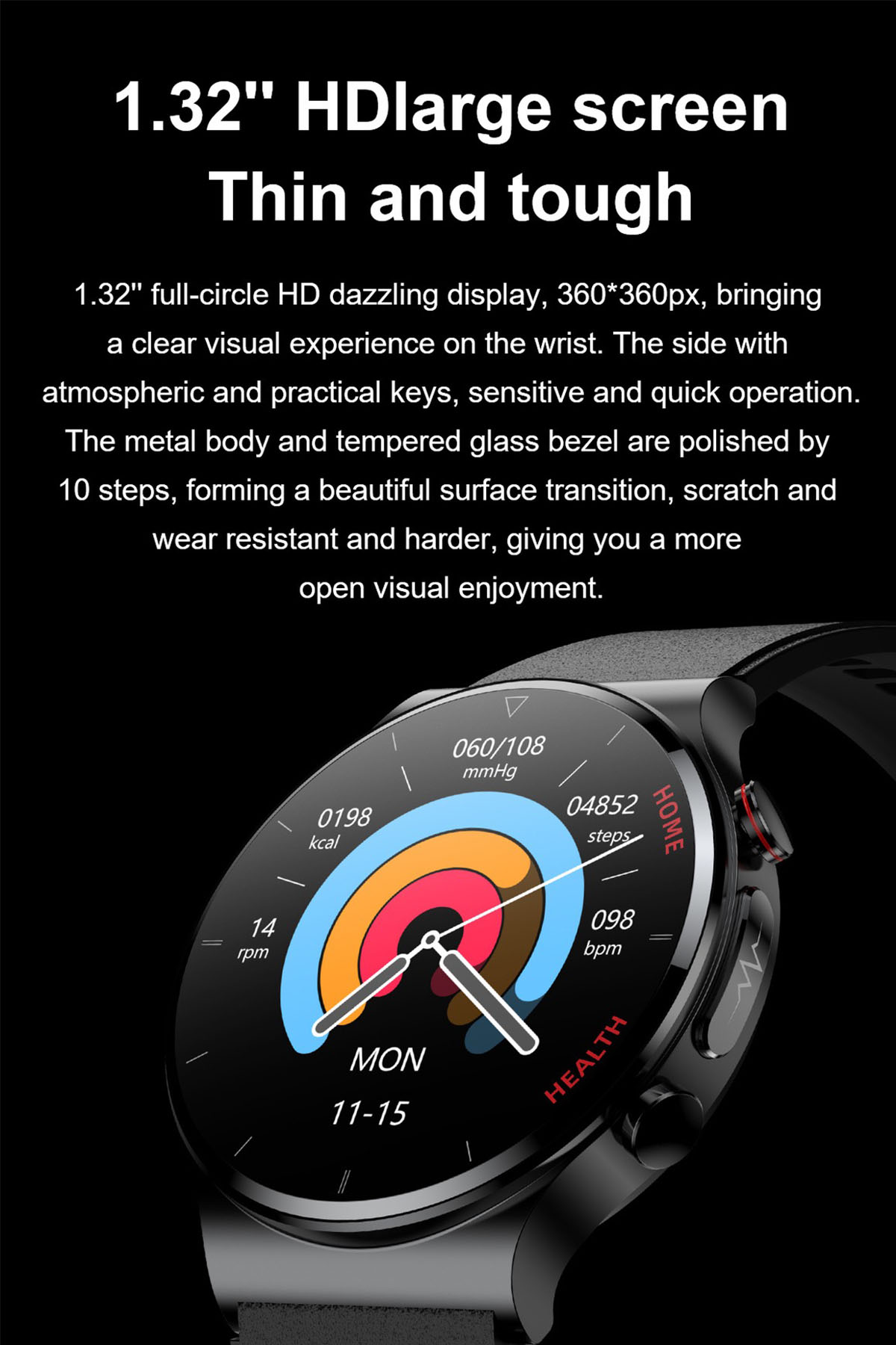 BRIGHTAKE Blutzucker- Gesundheit tpu, Leder, Blick mit und im Smartwatch Schwarz Smartwatch EKG-Messung: