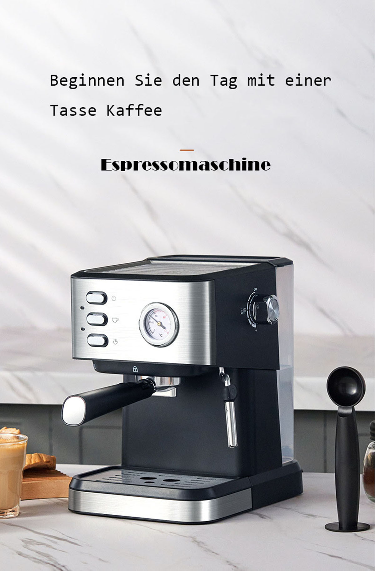 BRIGHTAKE 20Bar Kaffeemaschine 304 makers Milchschaumdüse Coffee Edelstahl Black Leistungsstarke Silver
