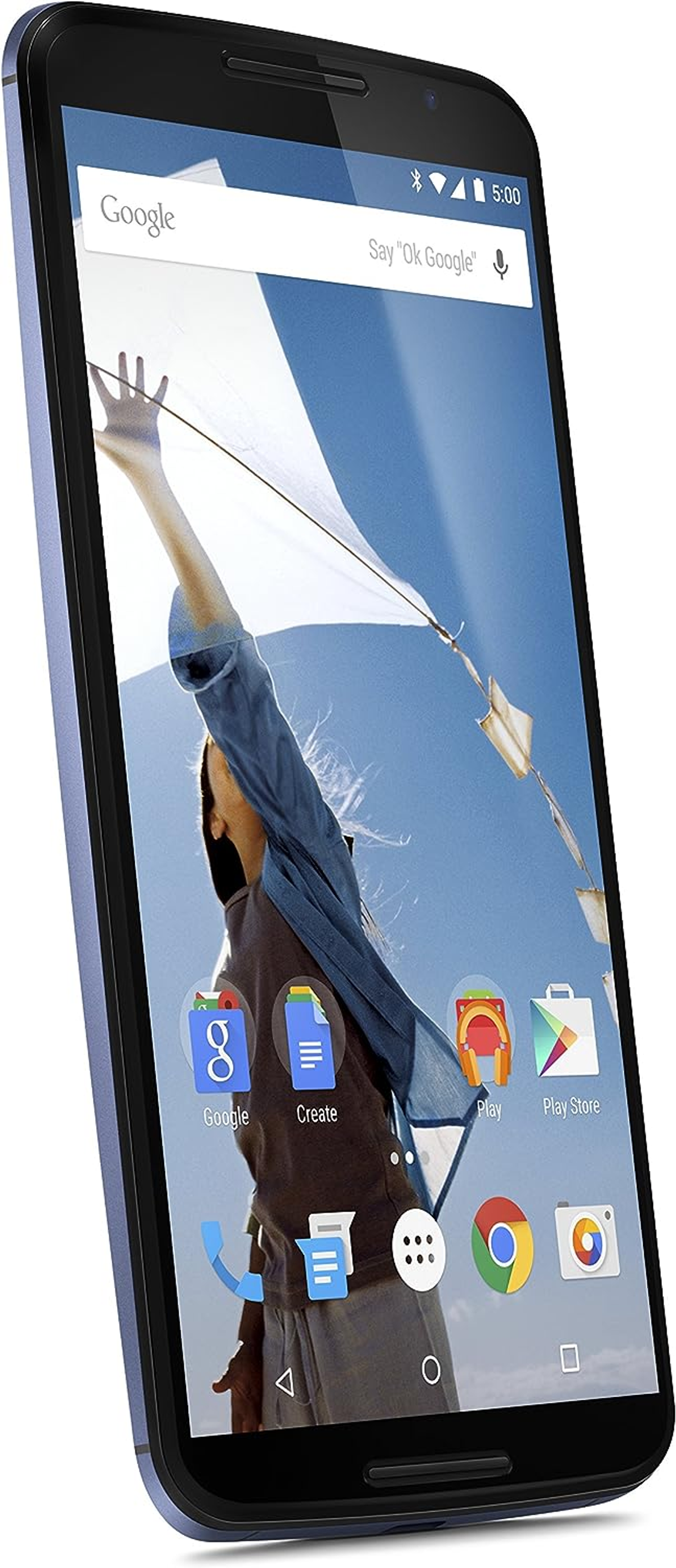 Uno smartphone blu e nero con uno schermo che mostra una scena di aquiloni.