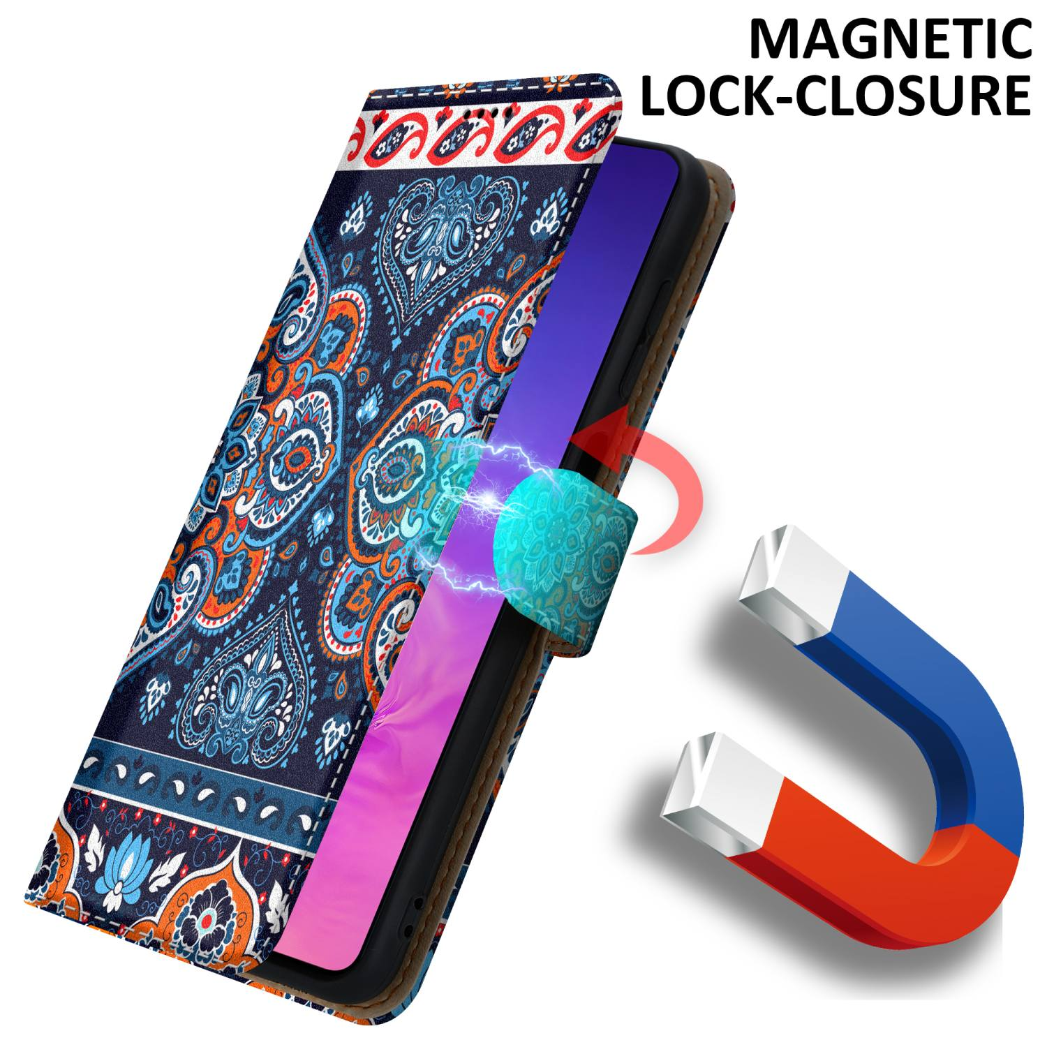 A91 Bookcover, im Galaxy S10 LITE Design, Samsung, Blaues CADORABO / Book No. 1 Mandala Print / M80s, Hülle