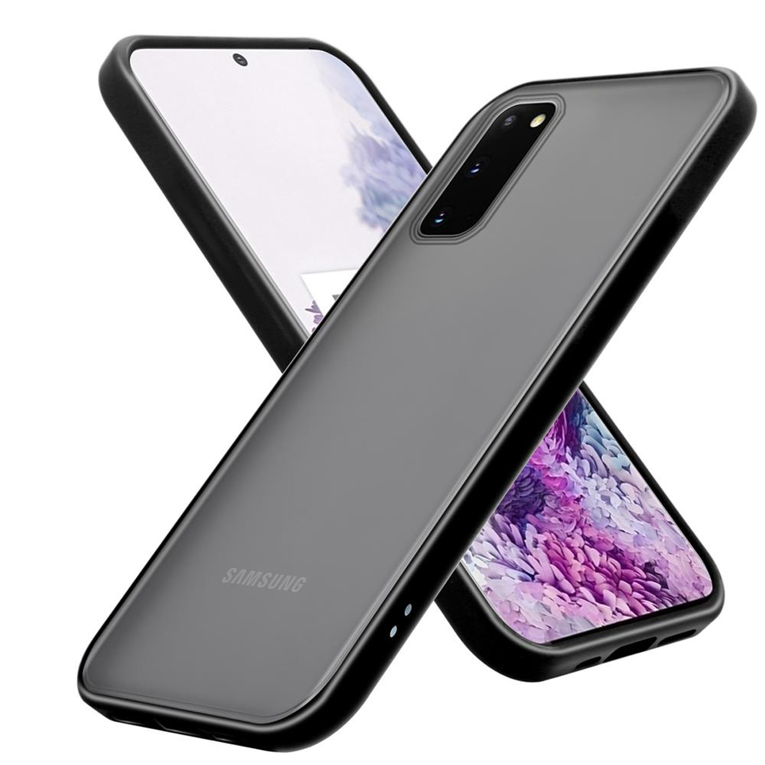 Hybrid Samsung, Schutzhülle Kunststoff Schwarz und S20, mit Silikon Hülle Rückseite, CADORABO Innenseite matter Galaxy TPU Matt Backcover,