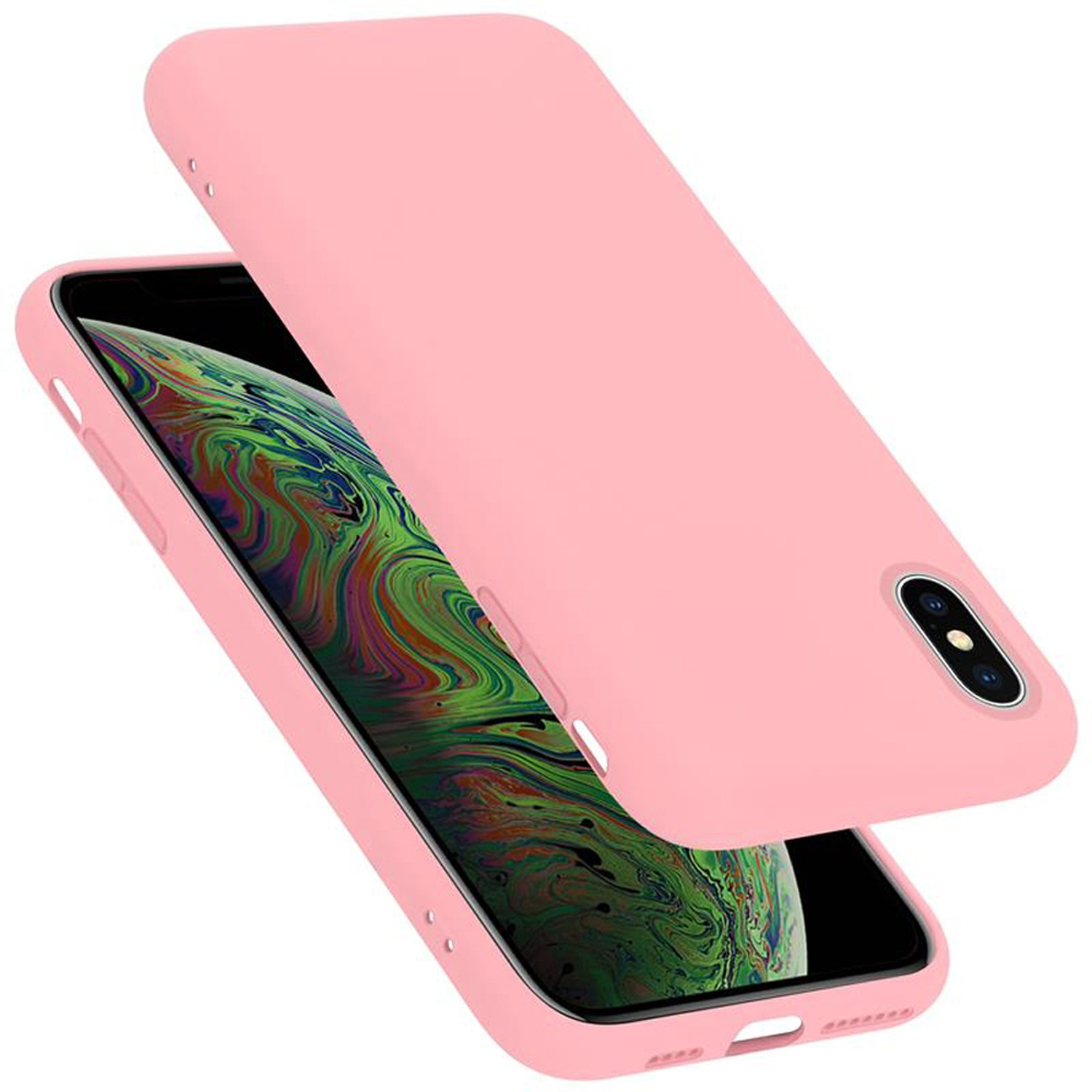 Eine rosa Handyhülle mit einem Telefon darin. Eine Hülle liegt auf der anderen.