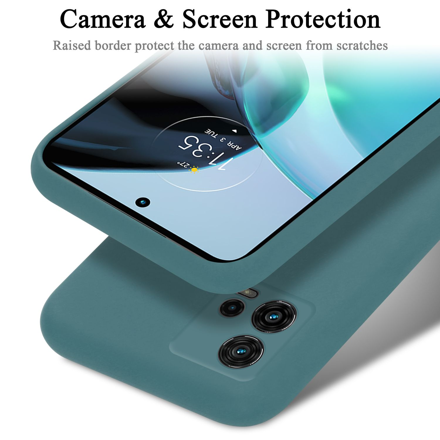 Custodia turchese per telefono con protezione fotocamera e schermo. Bordi rialzati proteggono.
