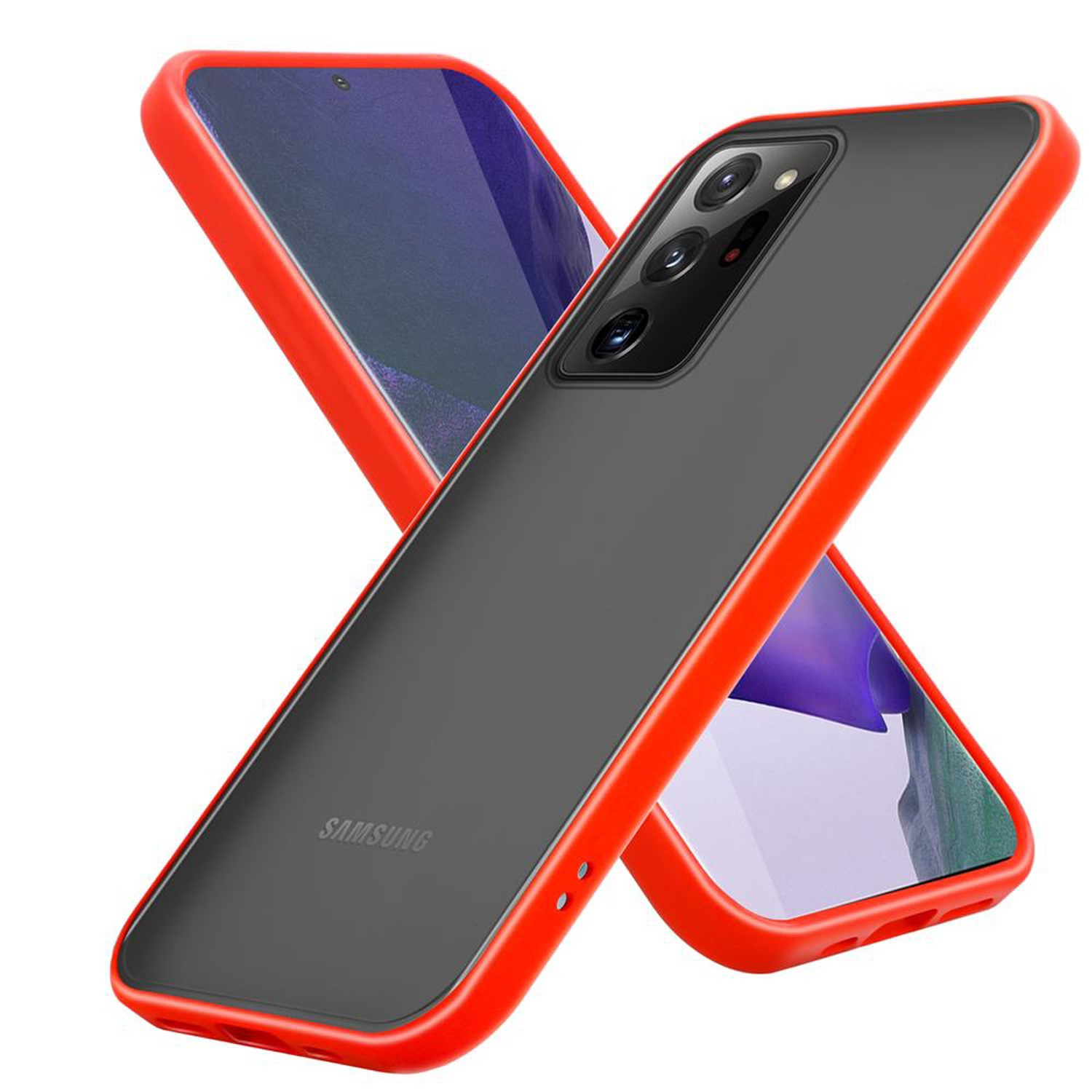 mit Samsung, Hybrid Hülle Kunststoff Silikon Rückseite, NOTE Tasten Galaxy Innenseite Backcover, TPU Schwarze Rot - 20 Matt ULTRA, CADORABO und matter Schutzhülle