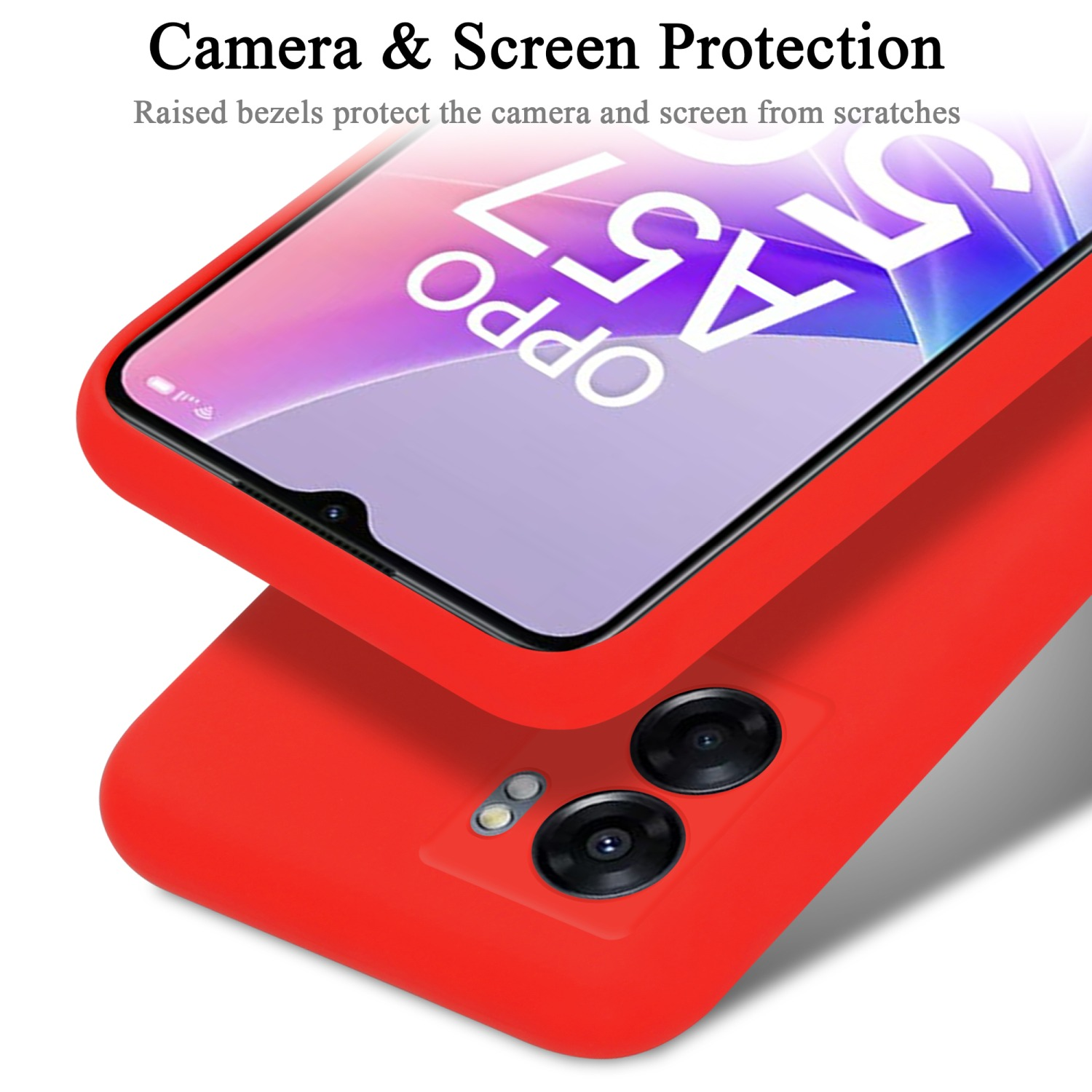 Eine rote Handyhülle, die ein Handy schützt, mit einem Handybildschirm.