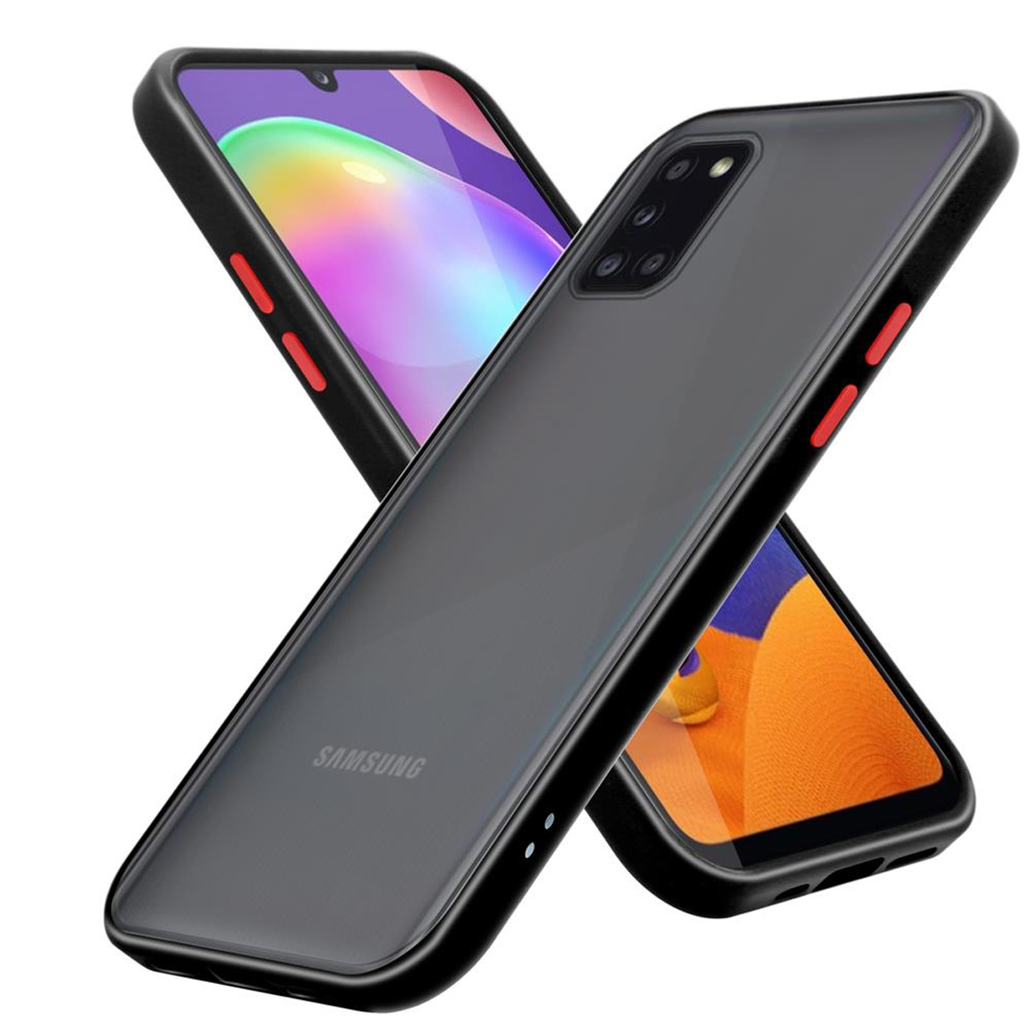 Galaxy Backcover, Tasten Hybrid Kunststoff - A31, und Hülle Samsung, Rückseite, Rote CADORABO Schutzhülle mit Innenseite Silikon matter Matt Schwarz TPU