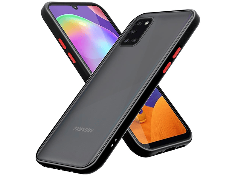 Galaxy Backcover, Tasten Hybrid Kunststoff - A31, und Hülle Samsung, Rückseite, Rote CADORABO Schutzhülle mit Innenseite Silikon matter Matt Schwarz TPU