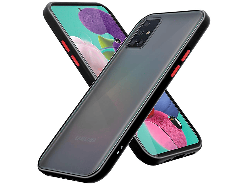 CADORABO Hülle Hybrid Schutzhülle mit TPU Silikon Innenseite und matter Kunststoff Rückseite, Backcover, Samsung, Galaxy A51 4G / M40s, Matt Schwarz - Rote Tasten