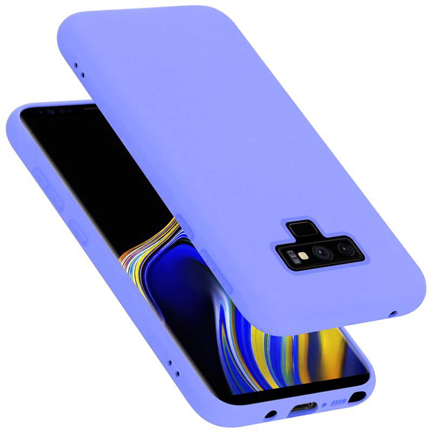 Eine blaue Handyhülle auf einem Smartphone. Die Hülle ist offen.