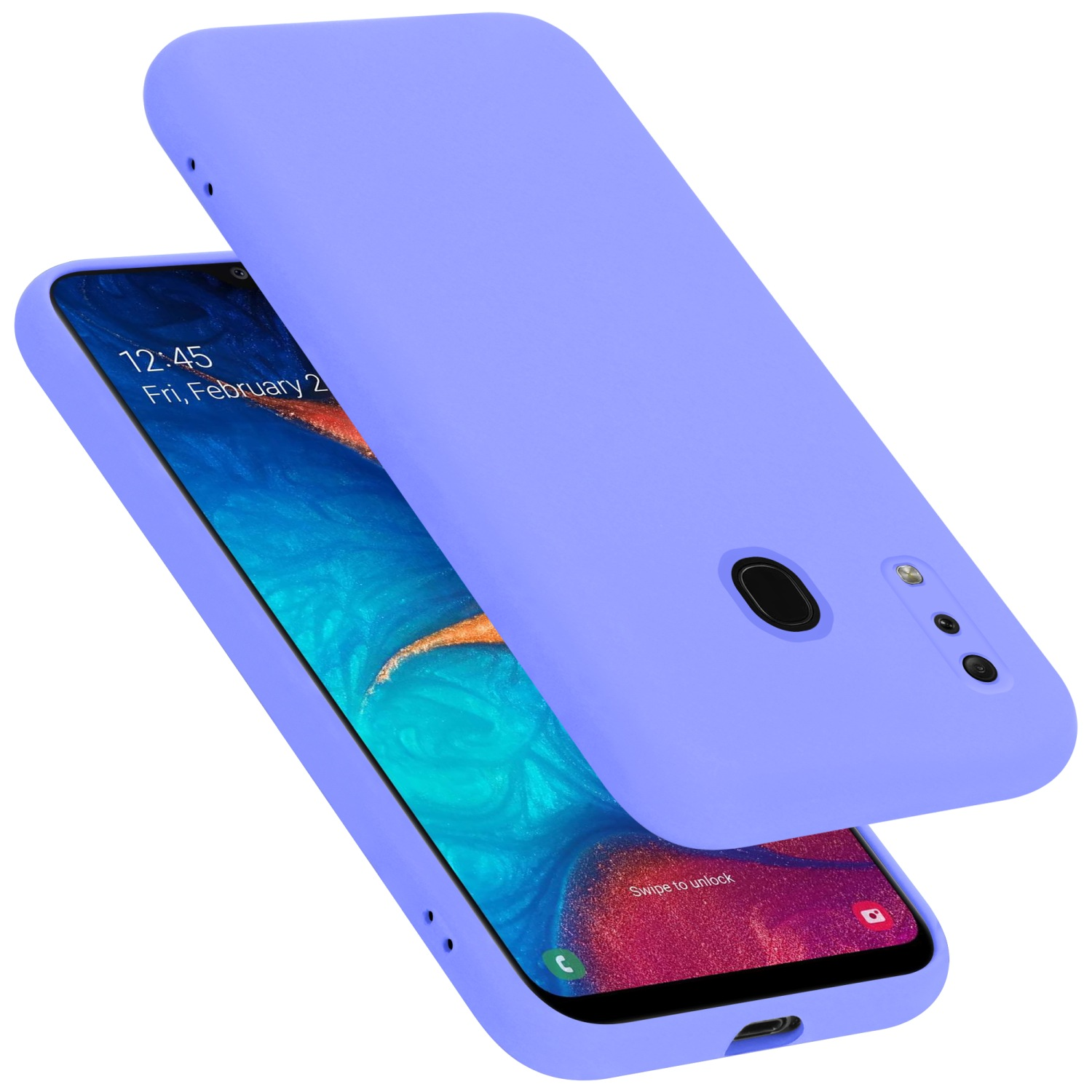 Zwei lila Smartphone-Hüllen. Eine ist im Vordergrund, die andere im Hintergrund. Beide bedecken das Telefon.