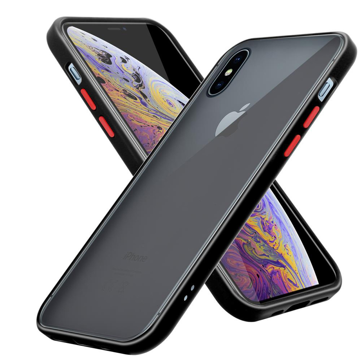 CADORABO Hülle Hybrid Apple, und Rückseite, mit Schutzhülle Schwarz Innenseite Backcover, Kunststoff iPhone matter Rote XS Tasten TPU - Silikon MAX, Matt
