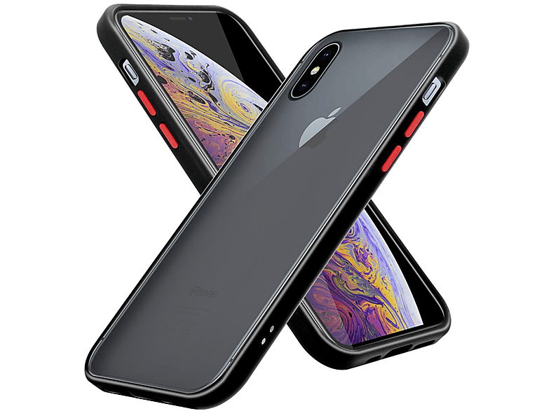 Hülle Kunststoff Schwarz mit Backcover, - Schutzhülle Silikon XS Matt Rote iPhone CADORABO Rückseite, matter Tasten TPU Innenseite und Hybrid MAX, Apple,