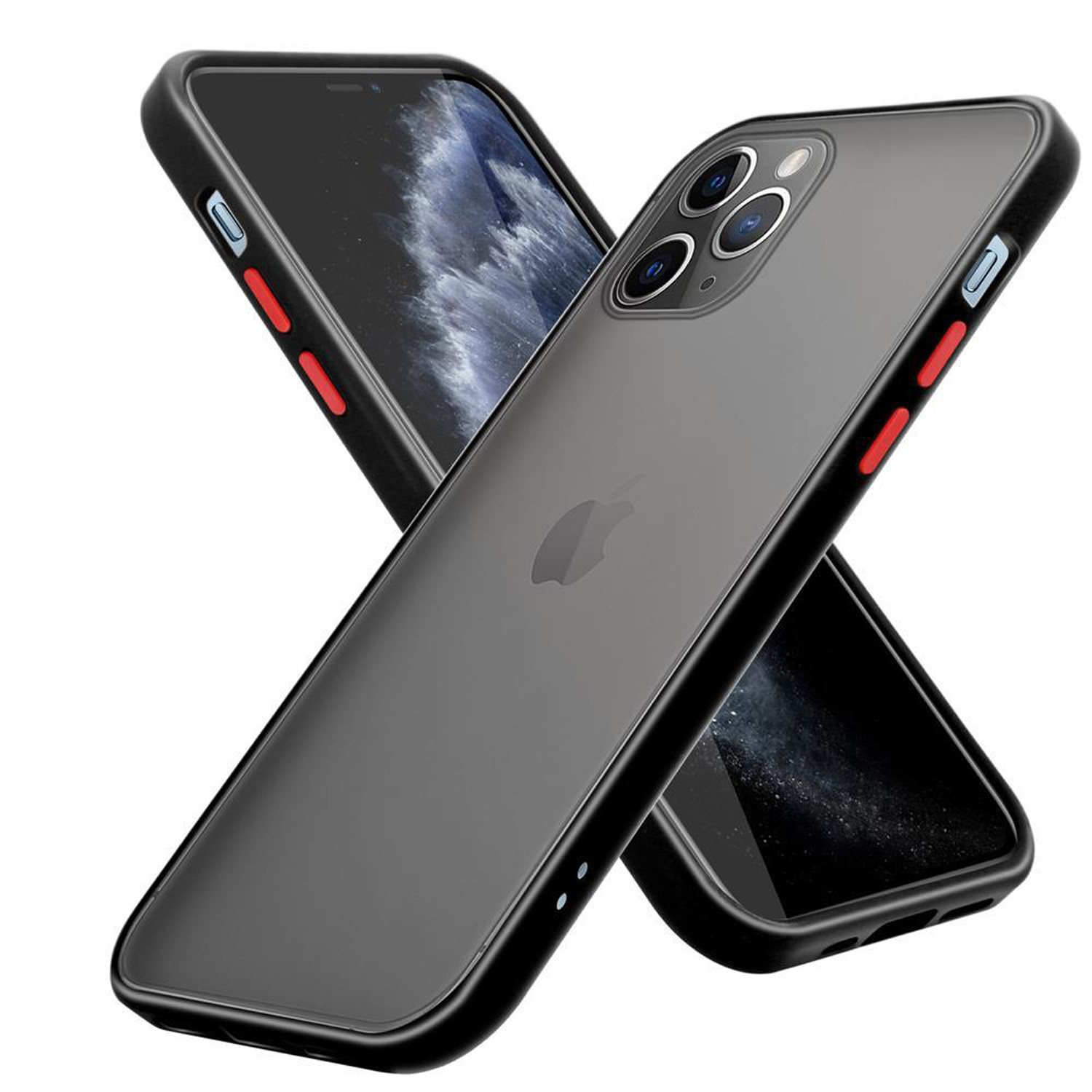 CADORABO Hülle Hybrid Schutzhülle Silikon - Apple, Tasten Innenseite und iPhone MAX, PRO Rückseite, Matt matter Kunststoff mit Schwarz 11 Backcover, Rote TPU