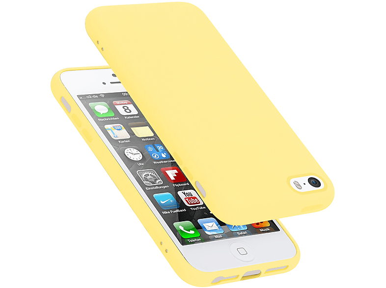 CADORABO Hülle im Liquid Apple, LIQUID Silicone Style, 5 SE / 2016, Case 5S Backcover, / GELB iPhone