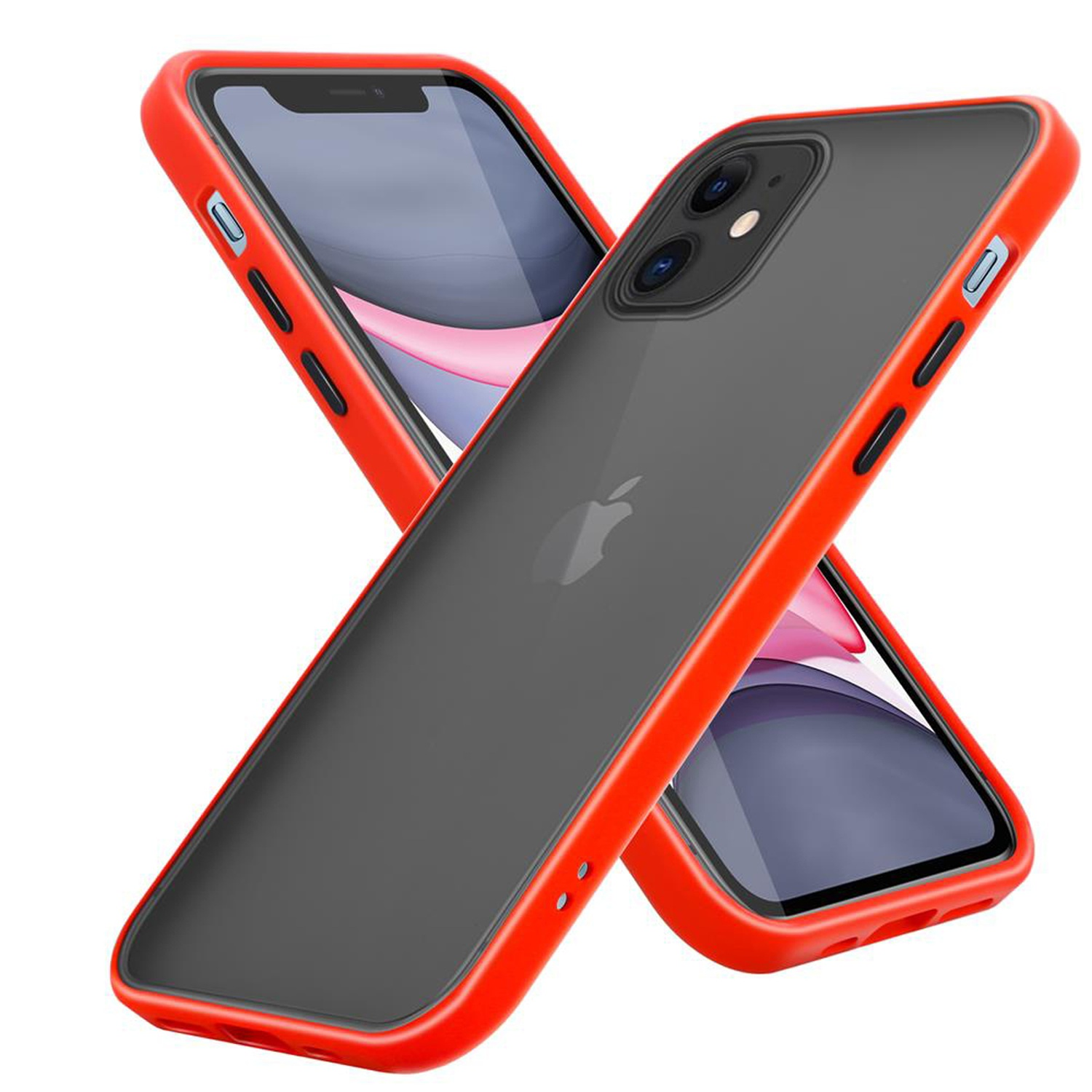 Schutzhülle Backcover, mit CADORABO Hülle Tasten 11, Kunststoff - und Rot matter Innenseite Matt Silikon Hybrid TPU Schwarze iPhone Apple, Rückseite,