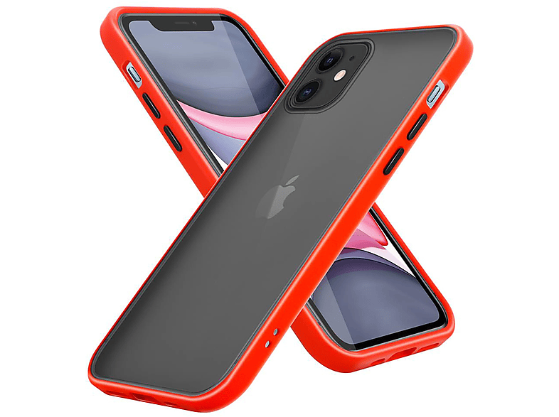 Schwarze Apple, Rückseite, Schutzhülle mit - Silikon Innenseite iPhone Matt und Hülle 11, CADORABO Hybrid Rot matter Tasten Backcover, Kunststoff TPU