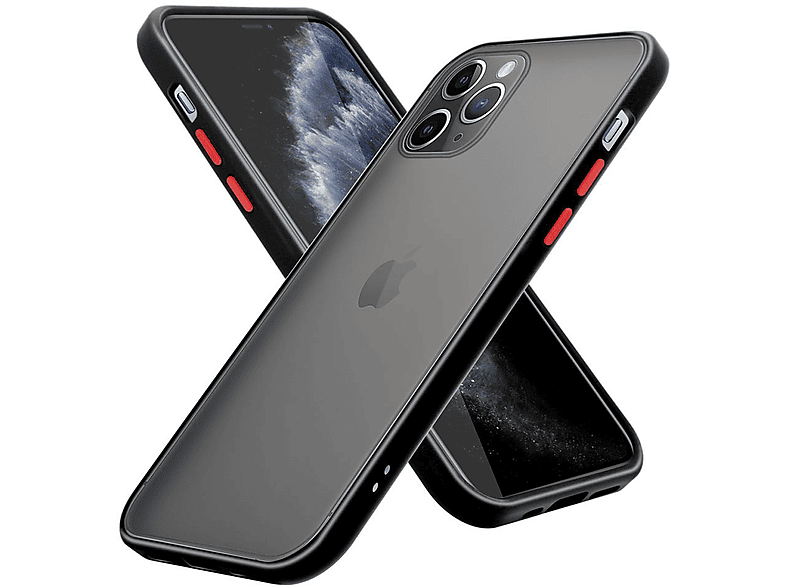 CADORABO Hülle Hybrid Schutzhülle mit TPU Silikon Innenseite und matter Kunststoff Rückseite, Backcover, Apple, iPhone 11 PRO, Matt Schwarz - Rote Tasten