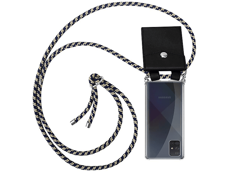 CADORABO Handy Kette mit 4G und Band Hülle, DUNKELBLAU A51 Ringen, M40s, / Galaxy Backcover, Samsung, Silber abnehmbarer Kordel GELB