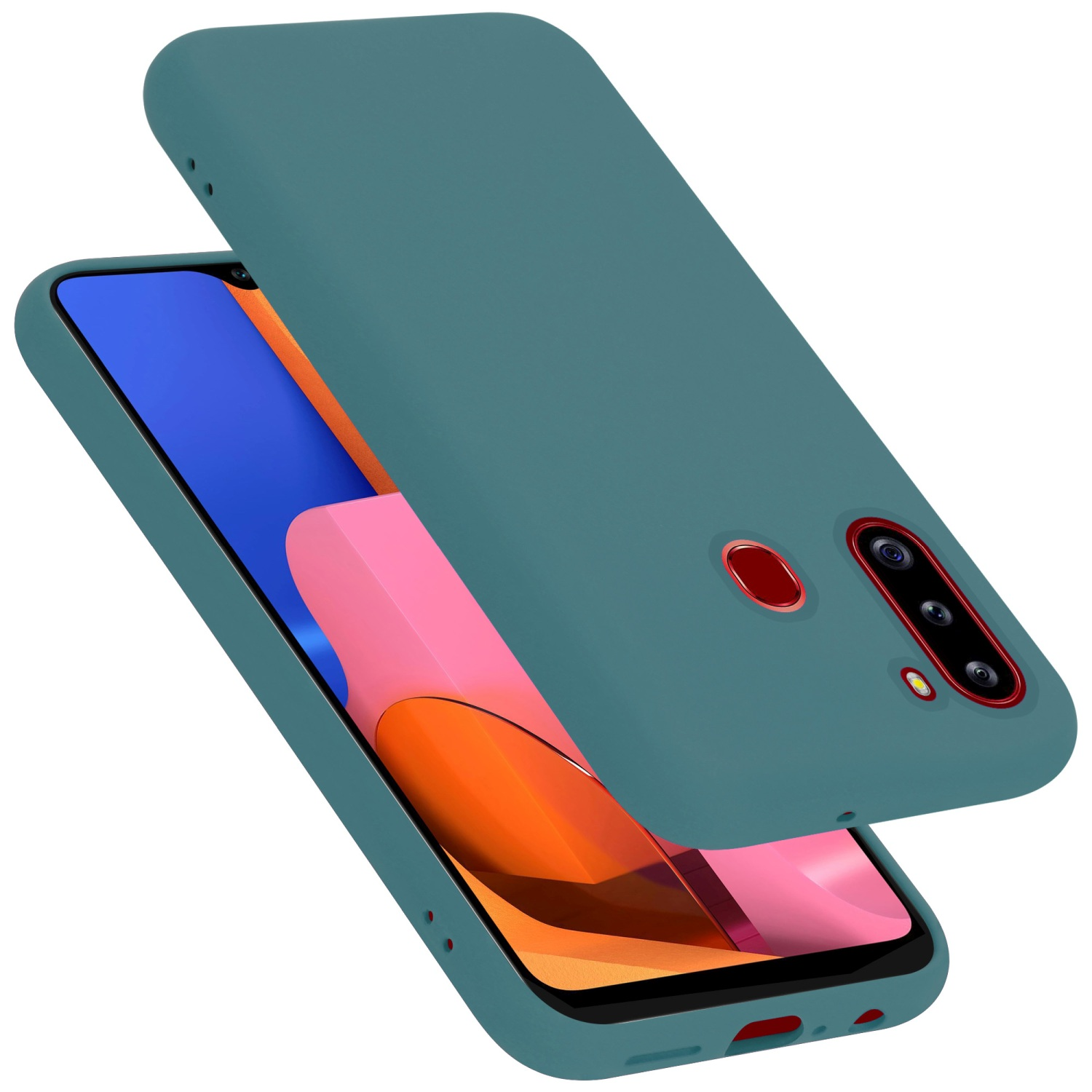 Due custodie per smartphone color verde acqua. Entrambe coprono il telefono. Una in primo piano, l'altra sullo sfondo.