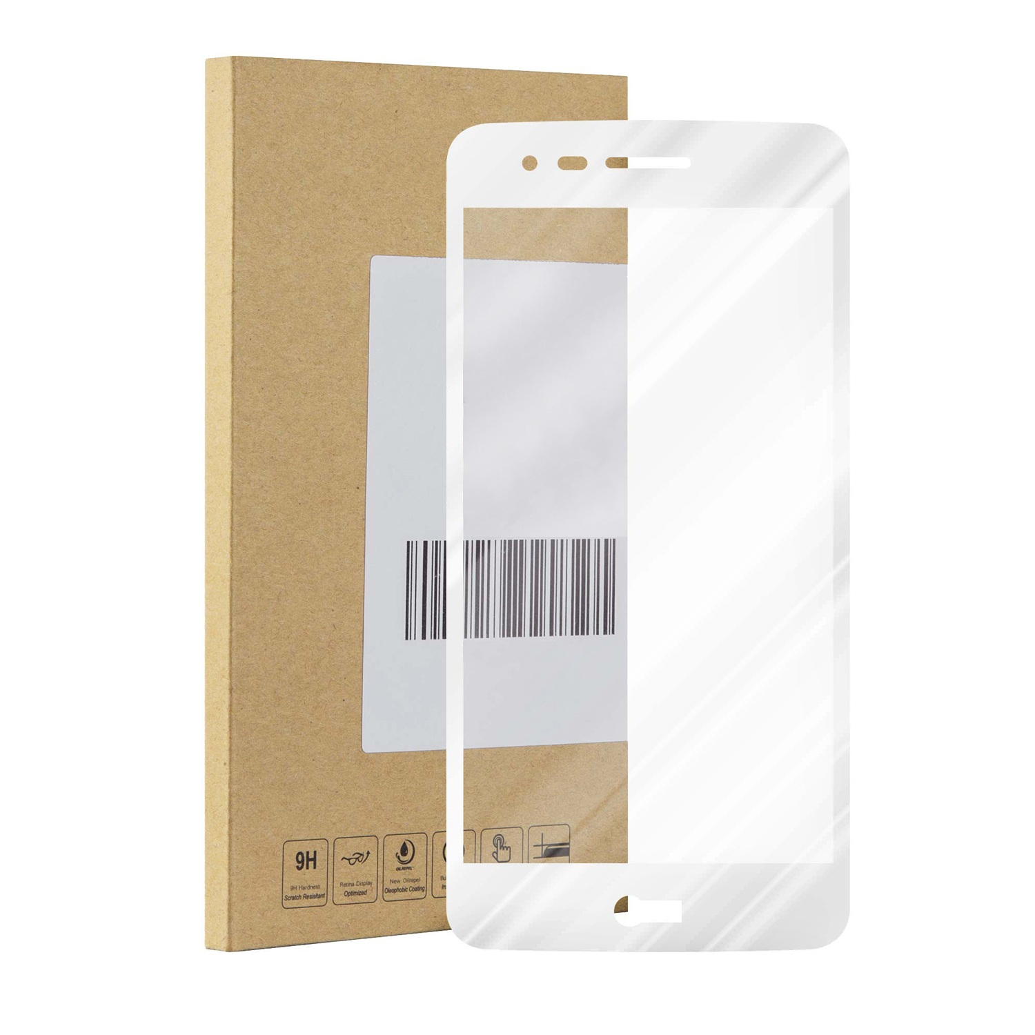 Protector de pantalla y embalaje, con una caja y un contorno de teléfono.