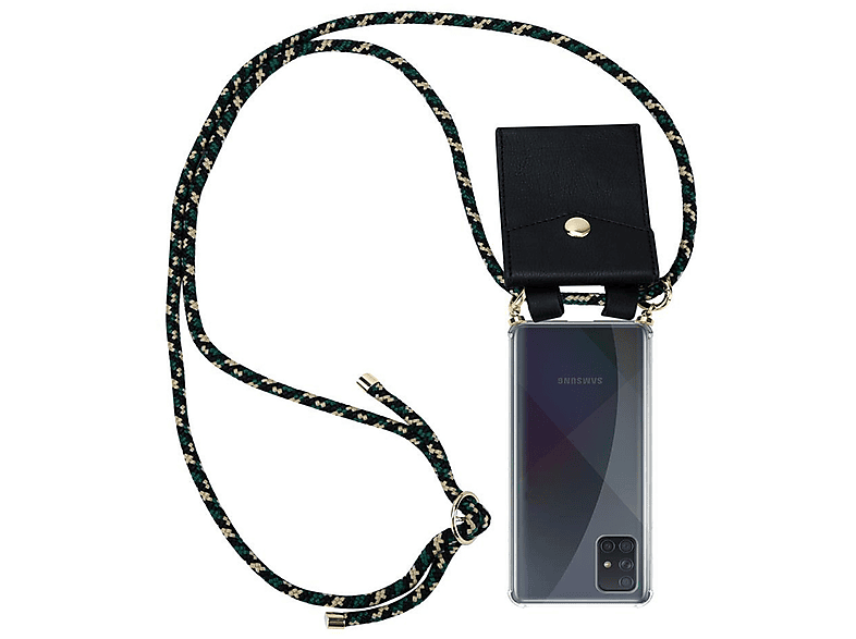 CADORABO Handy Kette mit Gold Ringen, Kordel Band und abnehmbarer Hülle, Backcover, Samsung, Galaxy A71 4G, CAMOUFLAGE