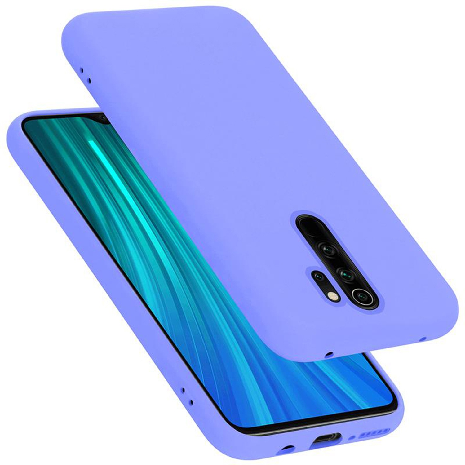Una custodia per telefono viola su uno schermo del telefono, la custodia superiore è inclinata.