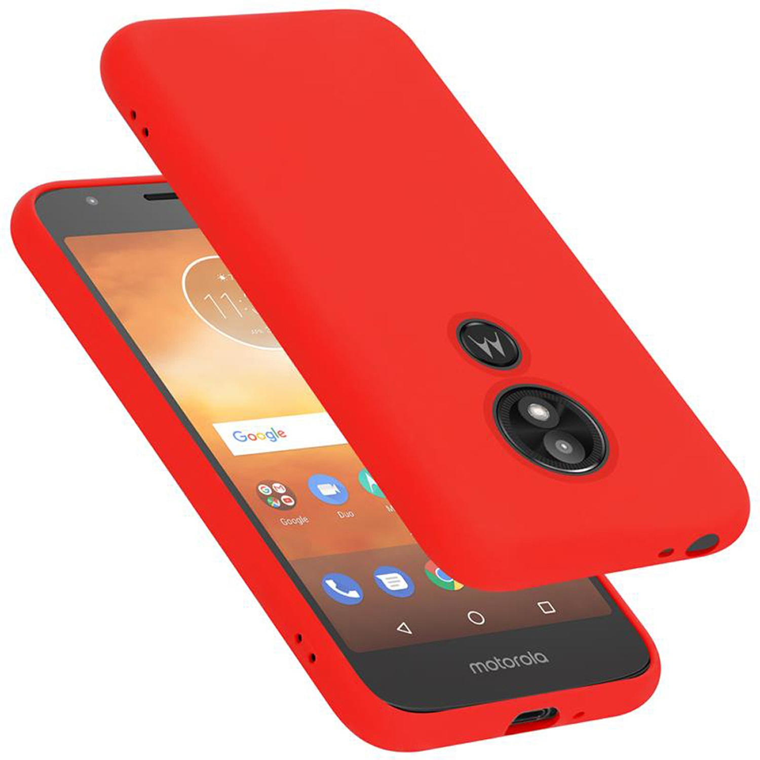 Custodia per telefono rossa con telefono visibile. La custodia è aperta.