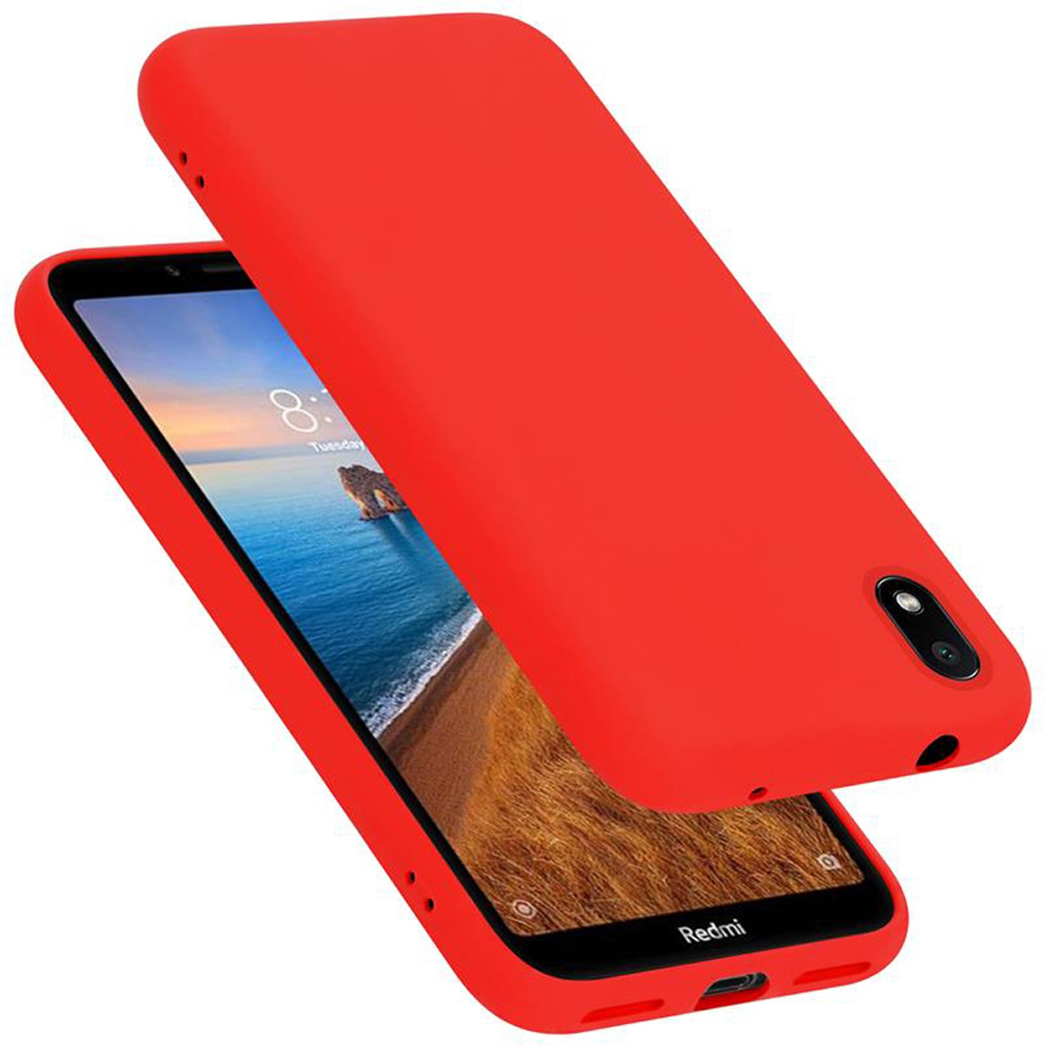 CADORABO Hülle im Liquid Silicone Case LIQUID RedMi Style, Backcover, ROT 7A, Xiaomi