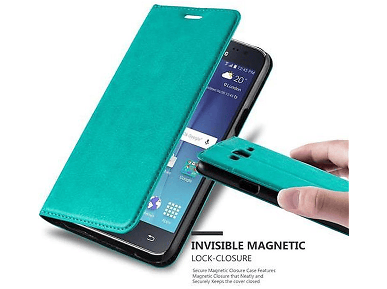 CADORABO Book Hülle Invisible Magnet, PETROL 2015, Galaxy Samsung, Bookcover, J5 TÜRKIS