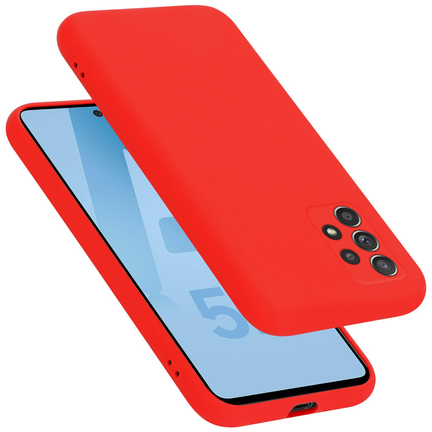 Rote Handyhülle über einem Telefon. Die Hülle ist abgenommen.