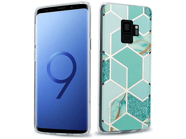 TPU Backcover, IMD Marmor, Galaxy Hellgrün Samsung, Gold Bunter Grün S9, Hülle 3 Marmor CADORABO No.