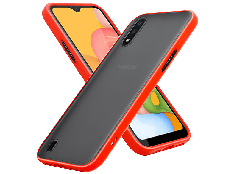 Rot Kunststoff TPU Schwarze Galaxy Samsung, Matt Backcover, und mit Rückseite, Hülle matter Silikon Tasten A01, CADORABO Schutzhülle - Hybrid Innenseite