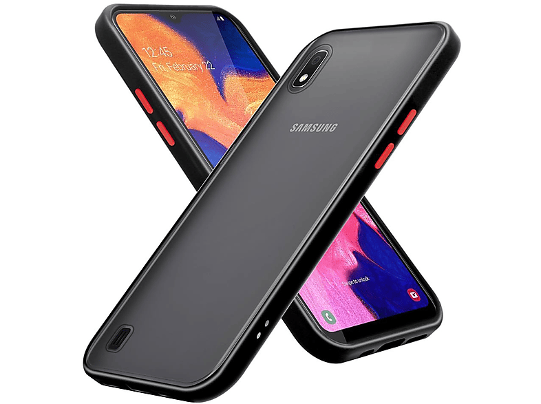CADORABO Hülle Hybrid Galaxy Rote Tasten Silikon Matt und Backcover, mit M10, Innenseite A10 TPU / Schwarz Rückseite, - Kunststoff matter Samsung, Schutzhülle