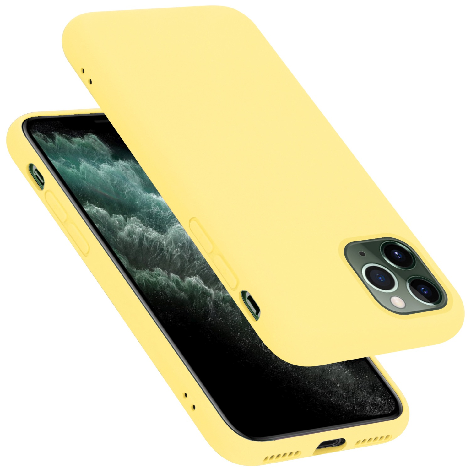 CADORABO Hülle im Case LIQUID Backcover, iPhone MAX, Liquid 11 PRO GELB Style, Silicone Apple