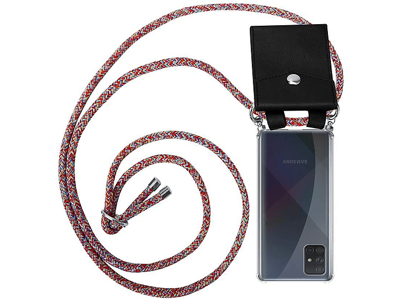 CADORABO Handy Kette mit Silber Ringen, Kordel Band und abnehmbarer Hülle, Backcover, Samsung, Galaxy A71 4G, COLORFUL PARROT