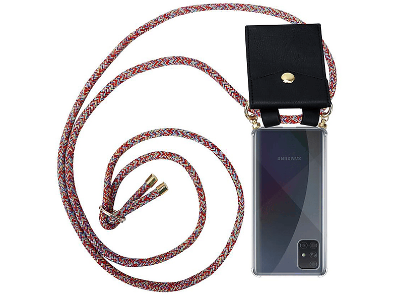 CADORABO Handy Kette mit Gold Ringen, Kordel Band und abnehmbarer Hülle, Backcover, Samsung, Galaxy A71 4G, COLORFUL PARROT