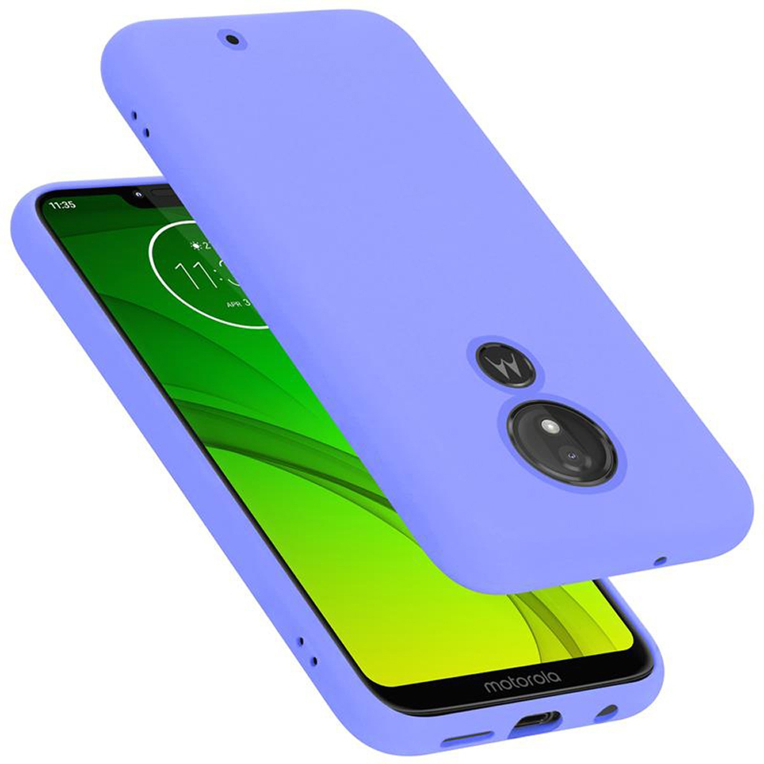 Custodia per telefono viola in due parti, isolata su sfondo bianco.