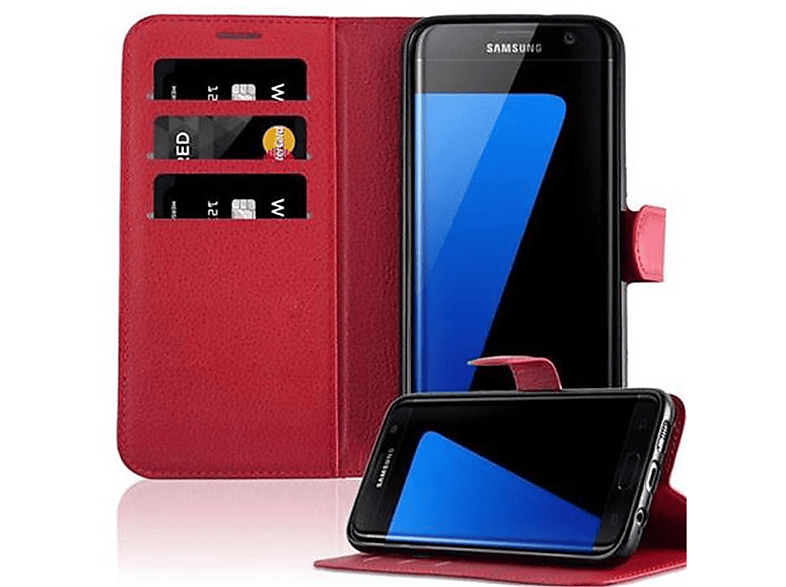 CADORABO Book EDGE, Galaxy KARMIN Bookcover, Standfunktion, Samsung, Hülle S7 ROT