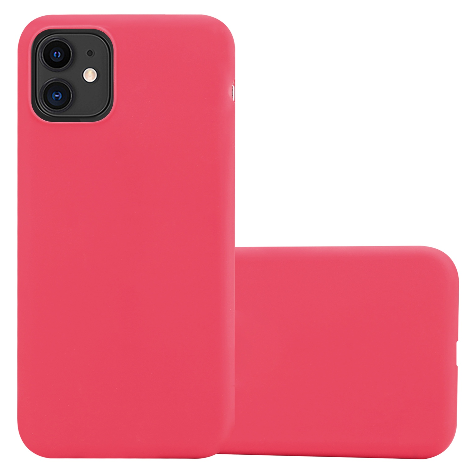 Due custodie rosse per telefono. Una custodia è su un telefono. L'altra custodia è angolata.