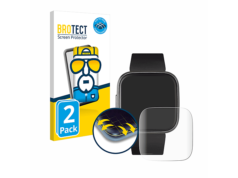 BROTECT 2x Flex Fitbit 3D Full-Cover Curved 2) Versa Schutzfolie(für