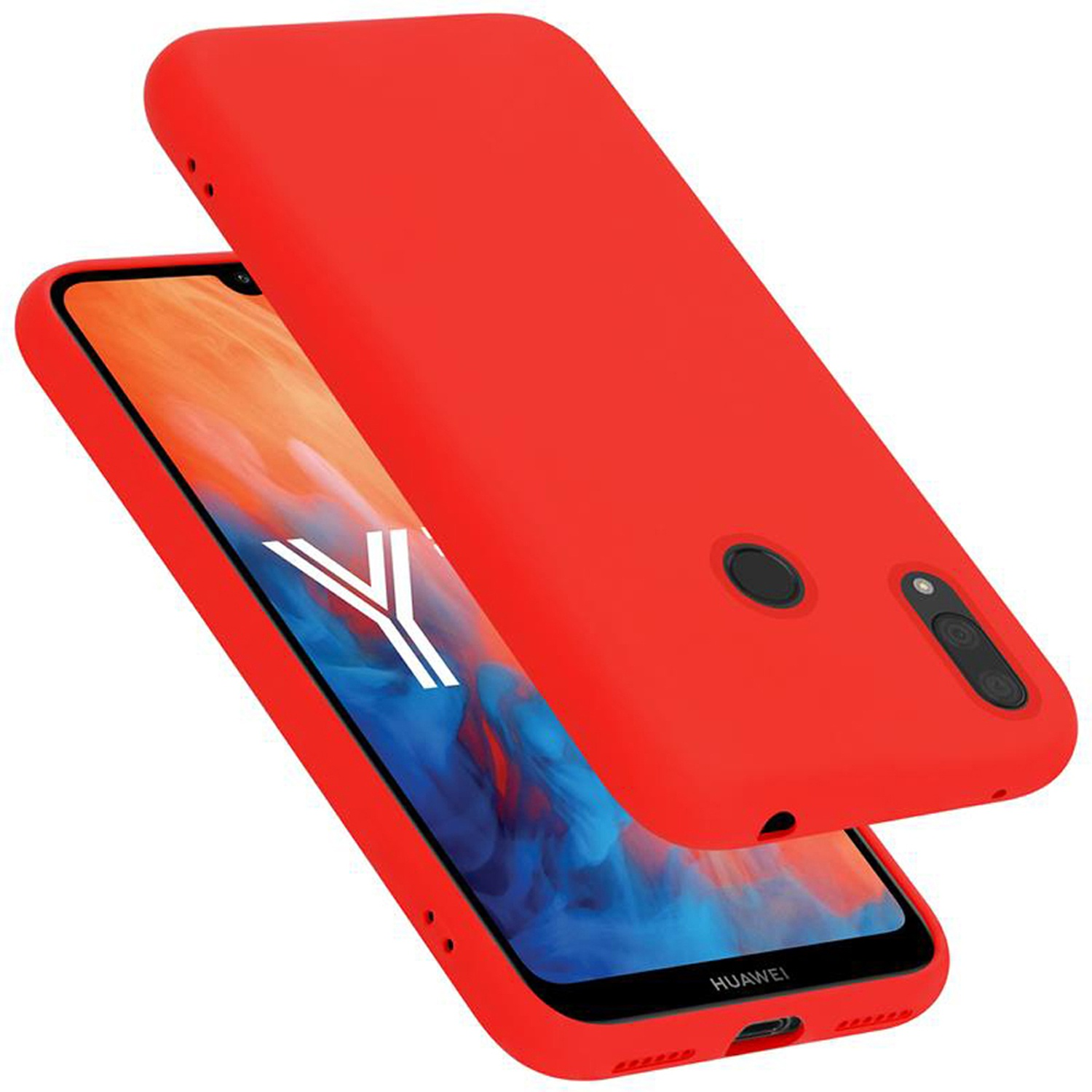 Rotes Telefon und Hülle. Hülle ist abgenommen. Hintergrund ist weiß.