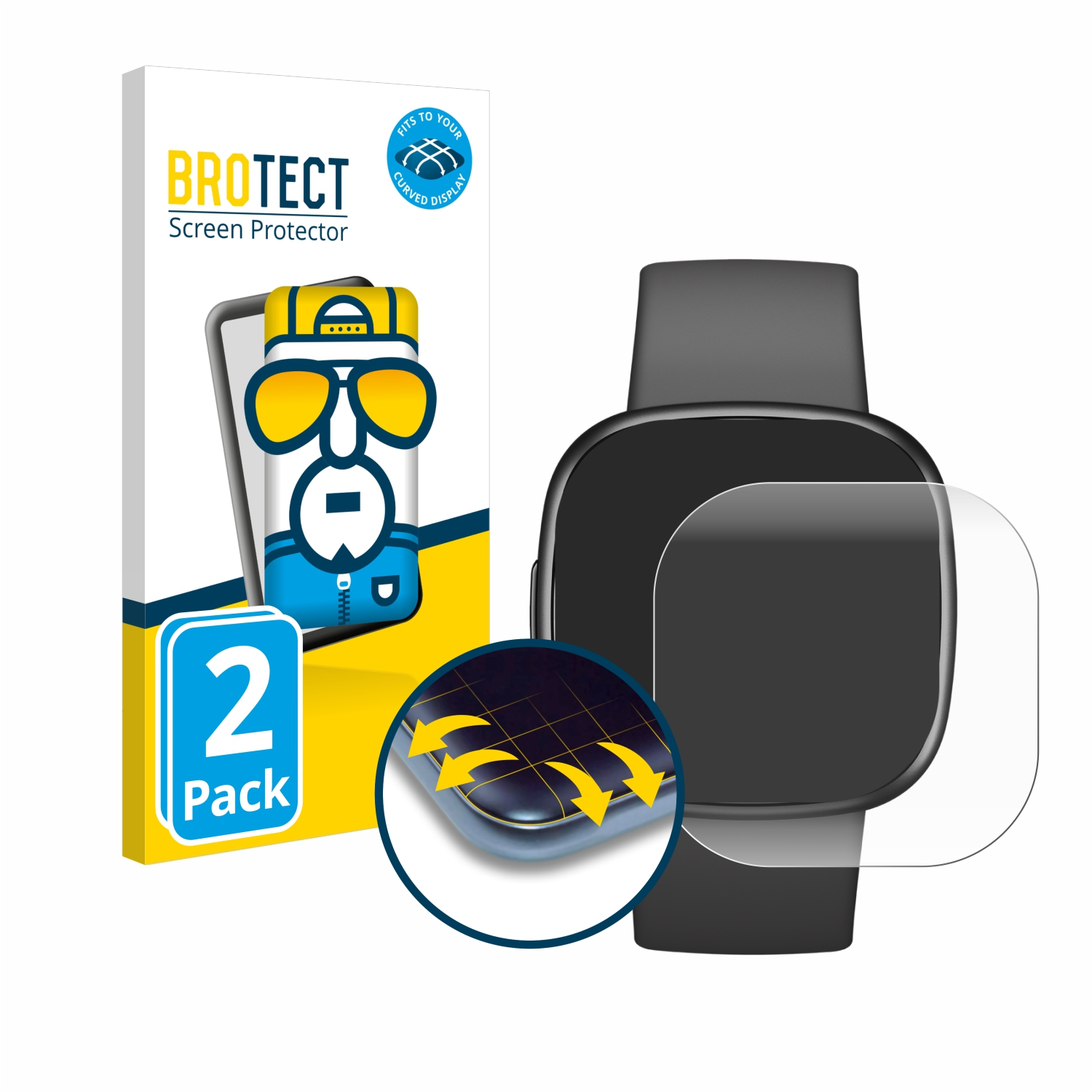 BROTECT 2x Flex Full-Cover 3D Fitbit 2) Sense Schutzfolie(für Curved