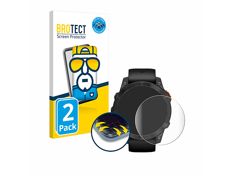 BROTECT 2x Flex Full-Cover 3D Curved Schutzfolie(für Garmin Fenix 7 Pro Solar (47 mm)) | Smartwatch Schutzfolien & Gläser