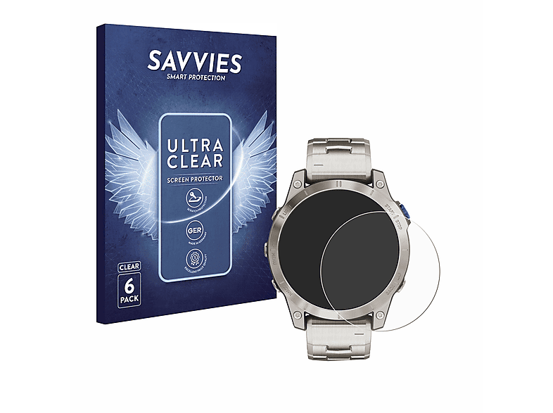 SAVVIES 6x klare Schutzfolie(für Garmin D2 Mach 1) | Smartwatch Schutzfolien & Gläser